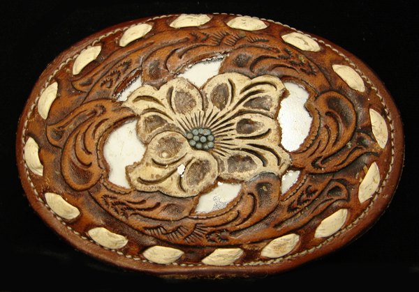 VINTAGE 80s NOCONA BUCKLE **FLORAL** TOOLED LEATHER