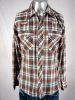 VINTAGE 1970s BROWN/WHITE/BLUE PLAID PEARLSNAP SHIRT 38