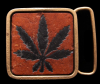VINTAGE 1970s BUCKLE **POT LEAF** SOLID BRASS & LEATHER