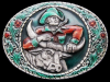 GREAT VINTAGE 1981 COWBOY WRESTLING BULL PEWTER BUCKLE