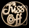 VINTAGE 1970s **KISS OFF** CUT-OUT SOLID BRASS BUCKLE