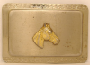 'VINTAGE BUCKLE: 70s *BRUSHED NICKEL w/GOLD HORSE HEAD*