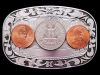COOL TWO PENNIES & A QUARTER INSERT SILVER BELT BUCKLE