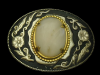 1970s VINTAGE BUCKLE **MARBLE STONE** WHITE FLORAL