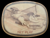 GREAT 1970s VINTAGE TENNIS *NET PLAY* FUNNY BELT BUCKLE