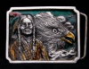 1984 VINTAGE BUCKLE *INDIAN BRAVE & BALD EAGLE* PEWTER