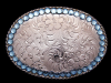 1996 OVAL-SHAPED WESTERN STYLE BLUE STONE SILVER BUCKLE