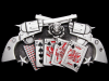 **DUELING SIX-SHOOTER PISTOLS OVER ROYAL FLUSH** BUCKLE