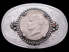 GREAT 1970s EISENHOWER DOLLAR COIN INLAY SILVER BUCKLE