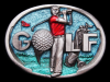 COOL VINTAGE 1983 GOLFER HITTING THE BALL PEWTER BUCKLE