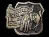 FUNNY VINTAGE 1980 COWBOYS STAY IN THE SADDLE LONGER BELT BUCKLE