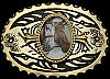 **NOS** VINTAGE 1970s WESTERN STYLE ***TWO HORSES*** GOLDTONE BELT BUCKLE