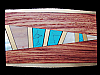 **NOS** BRIGHT COLORED VINTAGE 1970s ABSTRACT ARTWORK INLAID WOOD & STONE BUCKLE